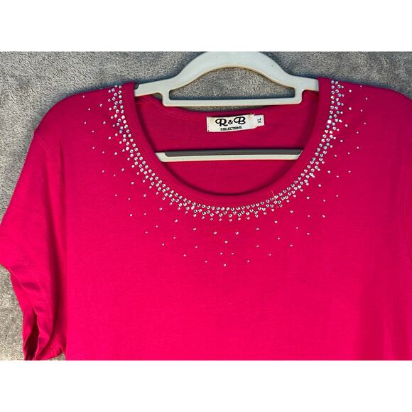VTG R&B California 2 Piece T-Shirt Blouse Set XL Pink Rhinestone Bling Western - Picture 5 of 14